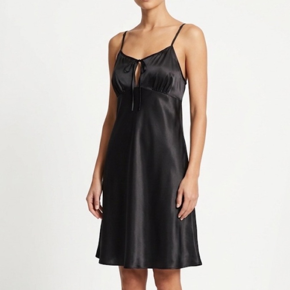 90’s Y2K Black Satin Keyhole Empire Waist Chemise Slip Sleep as Outerwear
